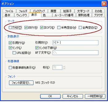 terapadのオプション画面